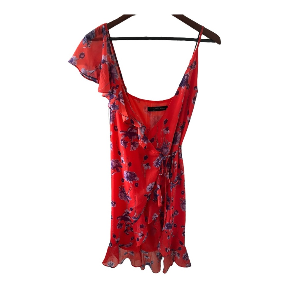 House Of Harlow X Revolve Ruffle Floral Wrap Dress Midi Sz Small Red Purple